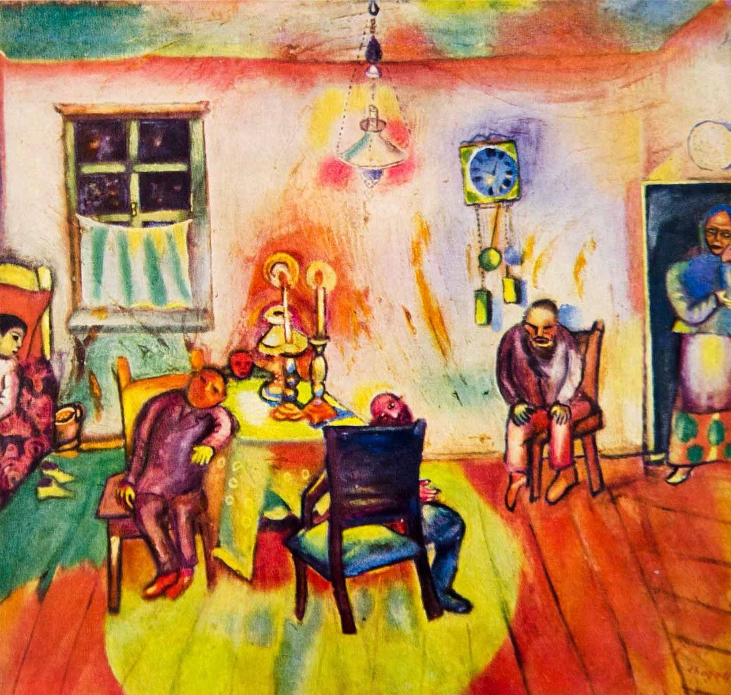 a Marc Chagall painting featuring a Shabbos table